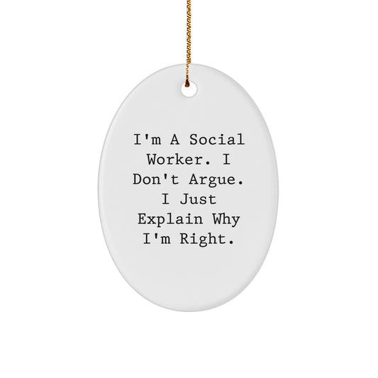 Funny Social Worker Gifts - Oval Ornament for Christmas from Friends to Social Worker - Image 1