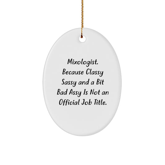 Funny Mixologist Oval Ornament, Gifts for Women Friends Coworkers, Unique Christmas Unique Gifts from Women to Men, Classy Sassy and a Bit Fearless is Not an Official Job Title - Image 1