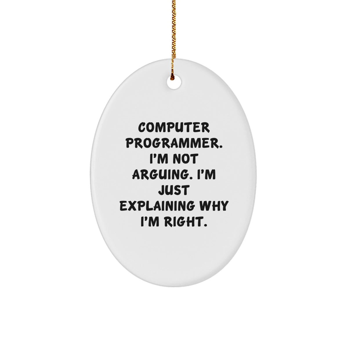 Funny Computer Programmer Gifts, Oval Ornament, 'I'm Not Arguing, Just Explaining' Quote, for Men, Christmas Unique Gifts from Friends - Image 1