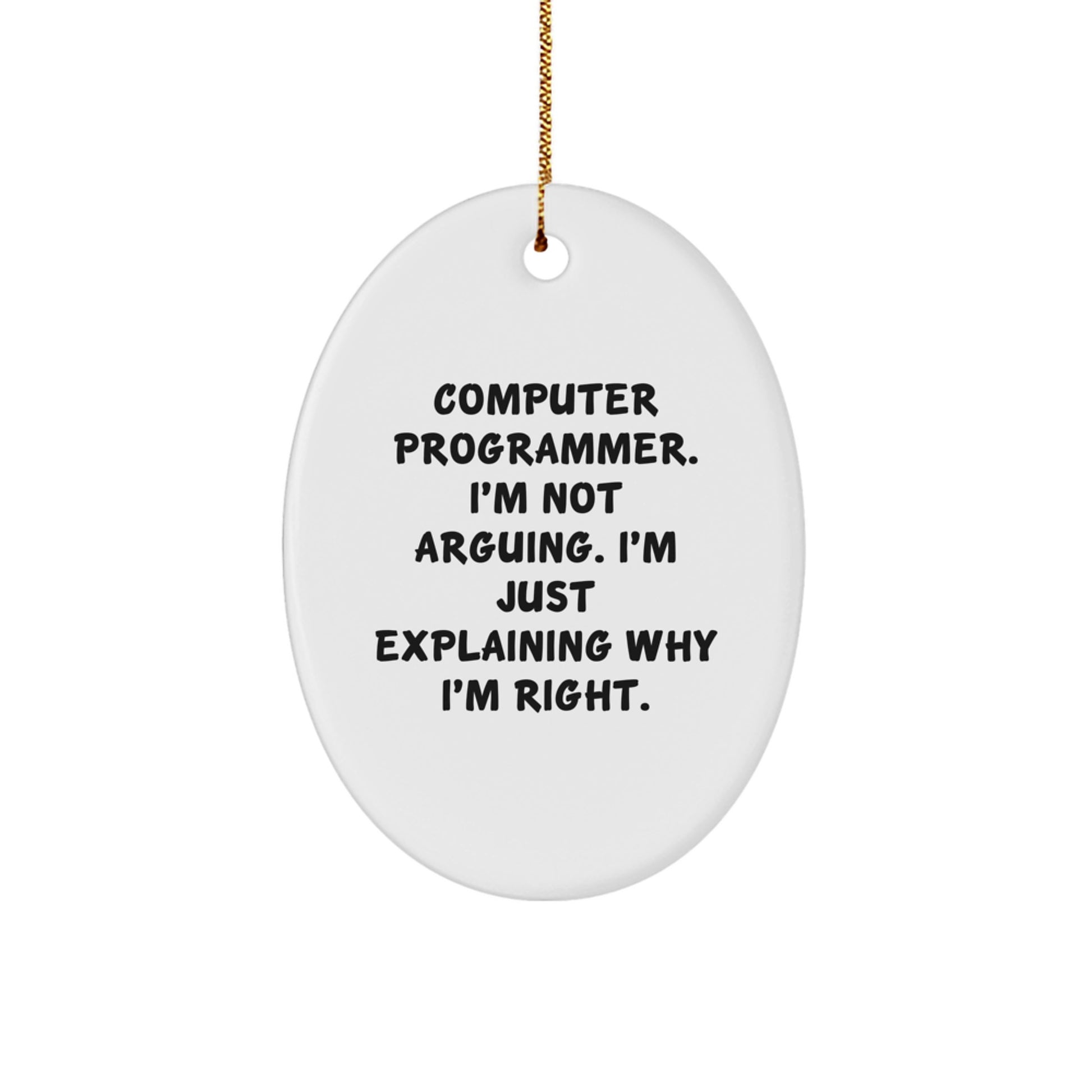 Funny Computer Programmer Gifts, Oval Ornament, 'I'm Not Arguing, Just Explaining' Quote, for Men, Christmas Unique Gifts from Friends - Image 1
