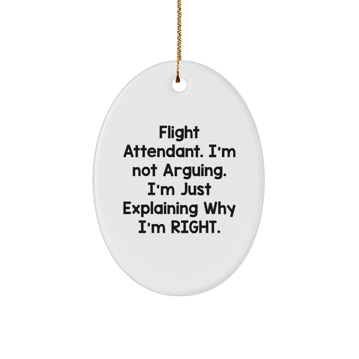 Flight Attendant Humor Oval Ornament, Funny Christmas Unique Gift for Friends, 'I'm Not Arguing, I'm Just Explaining Why I'm Right', Gifts from Family to Coworkers - Image 1