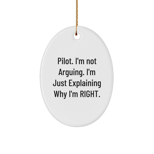 Pilot Gifts from Friends, Pilot Oval Ornament with Funny Quote, Christmas Unique Presents for Pilots - Image 1