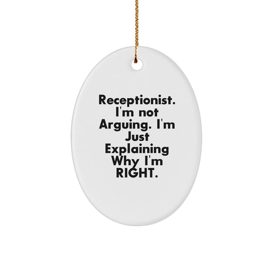 Funny Receptionist Gifts from Friends - Oval Ornament for Christmas Unique Presents for Women Coworkers - Image 1