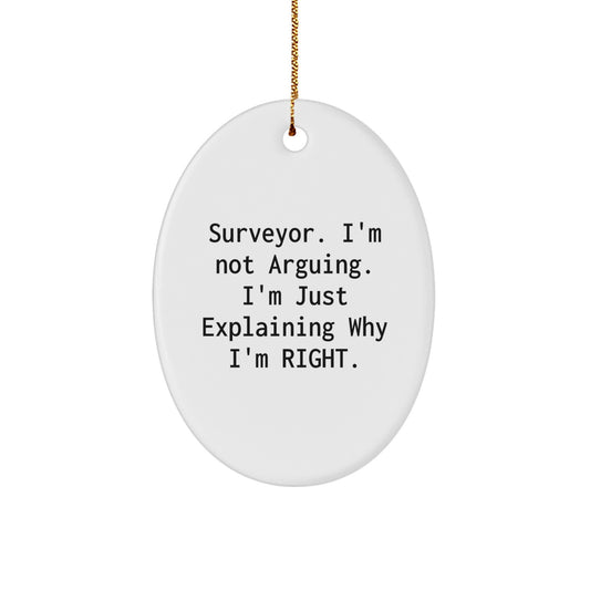 Funny Surveyor Gifts for Men, Christmas Unique Gifts from Friends to Surveyor, Oval Ornament 'I'm Not Arguing' Decor - Image 1