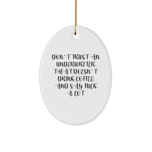 Funny Underwriter Gifts for Men - Oval Ornament 'Don't Trust An Underwriter That Doesn't Drink Coffee And Say F--k A Lot' - Gifts from Friends and Family for Underwriter Christmas Unique Gifts - Image 1