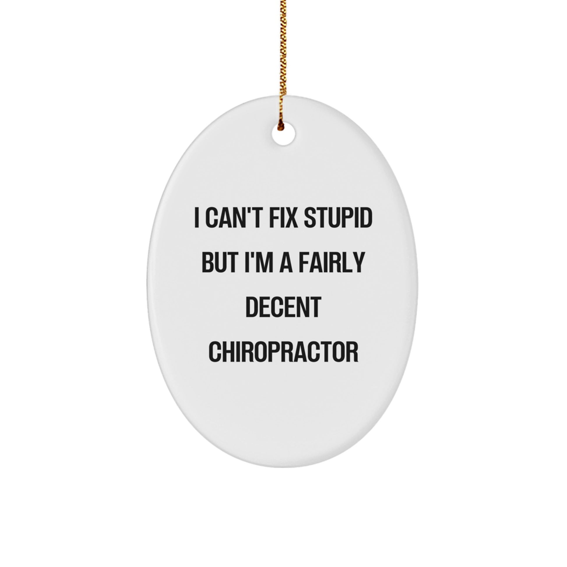 Funny Chiropractor Gifts for Men, Chiropractor Oval Ornament, 'I Can't Fix Stupid But I'm A Fairly Decent Chiropractor', Christmas Unique Gifts from Friends, Family - Image 1