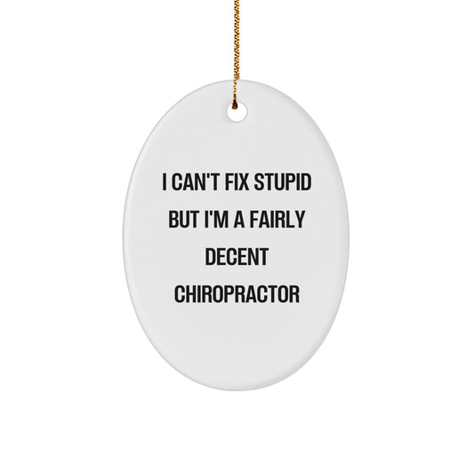 Funny Chiropractor Gifts for Men, Chiropractor Oval Ornament, 'I Can't Fix Stupid But I'm A Fairly Decent Chiropractor', Christmas Unique Gifts from Friends, Family - Image 1