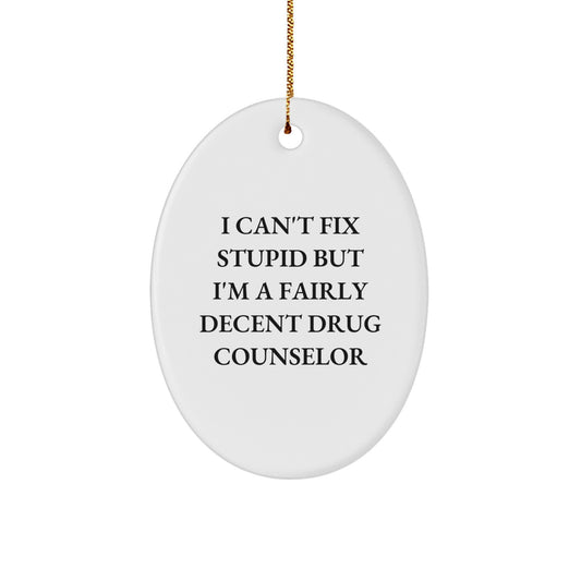 Funny Drug Counselor Gifts for Men - Oval Ornament from Friends - I Can't Fix Stupid But I'm A Fairly Decent Drug Counselor - Christmas Unique Gift for Drug Counselors - Image 1