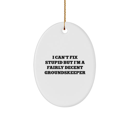 Funny groundskeeper Gifts from Friends for Men Oval Ornament I Can't Fix Stupid But I'm A Fairly Decent groundskeeper - Image 1