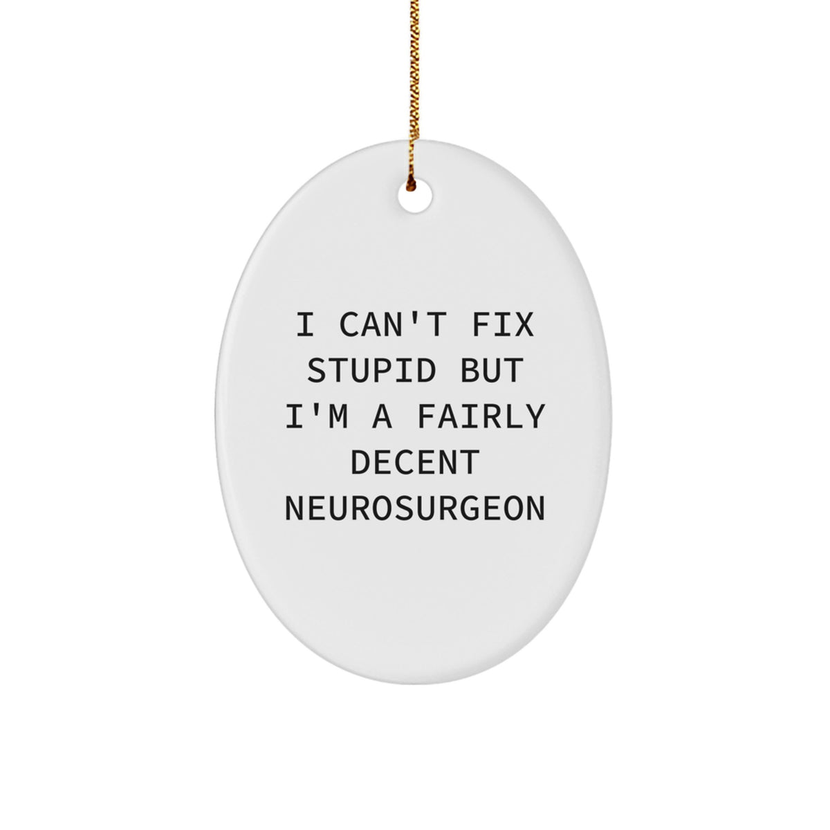Funny Neurosurgeon Gifts from Friends for Christmas Unique Oval Ornament - I Can't Fix Stupid But I'm A Fairly Decent Neurosurgeon - Image 1