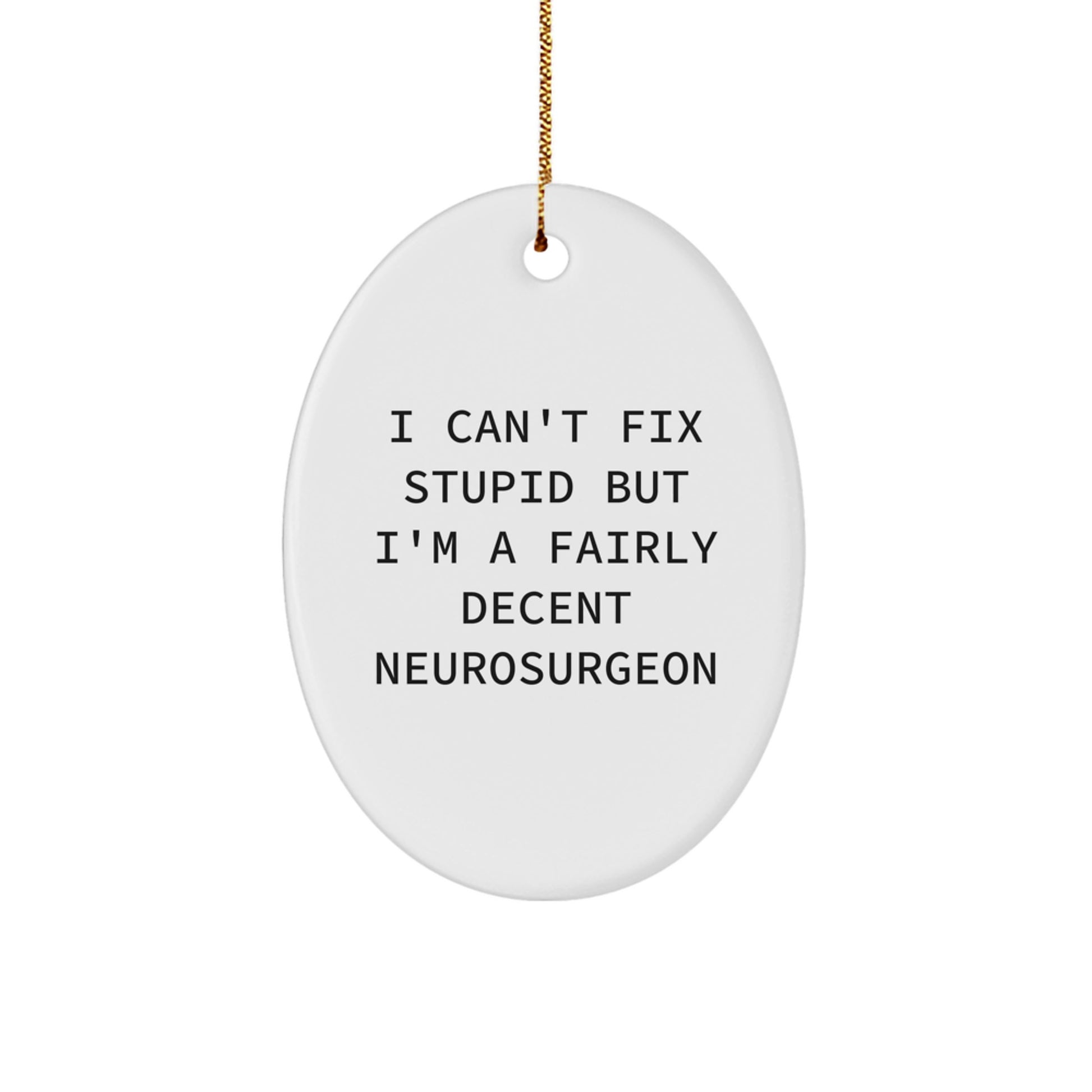 Funny Neurosurgeon Gifts from Friends for Christmas Unique Oval Ornament - I Can't Fix Stupid But I'm A Fairly Decent Neurosurgeon - Image 1