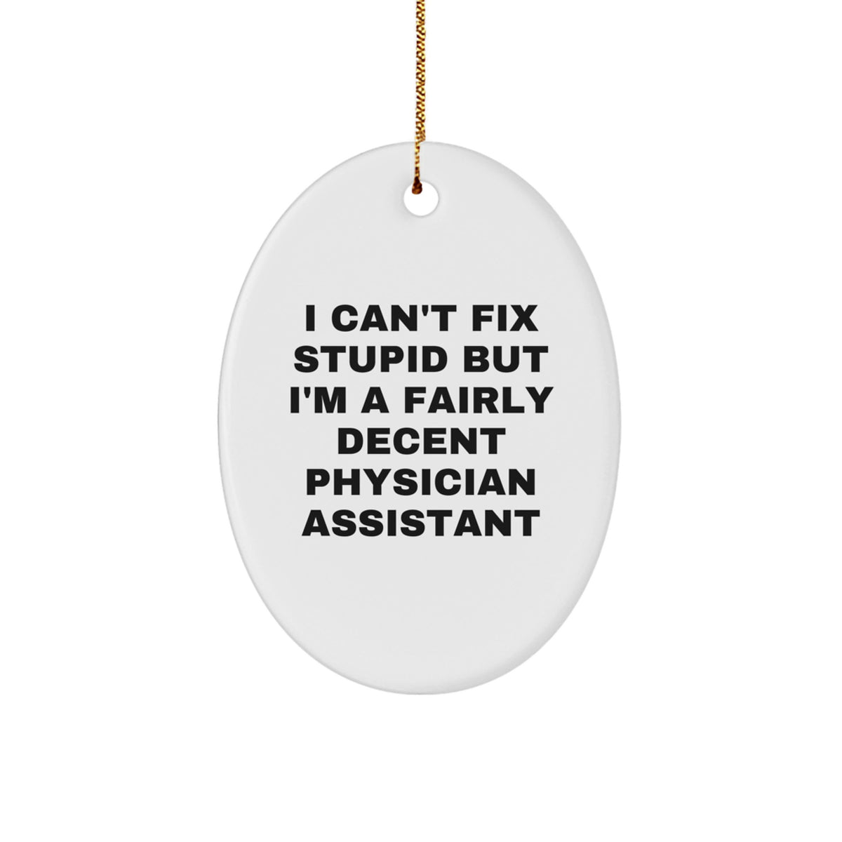 Gifts from Friends for Physician Assistant Christmas Unique Ornament - Oval Shaped 'I Can't Fix Stupid But I'm A Fairly Decent Physician Assistant' Funny Quote - Image 1