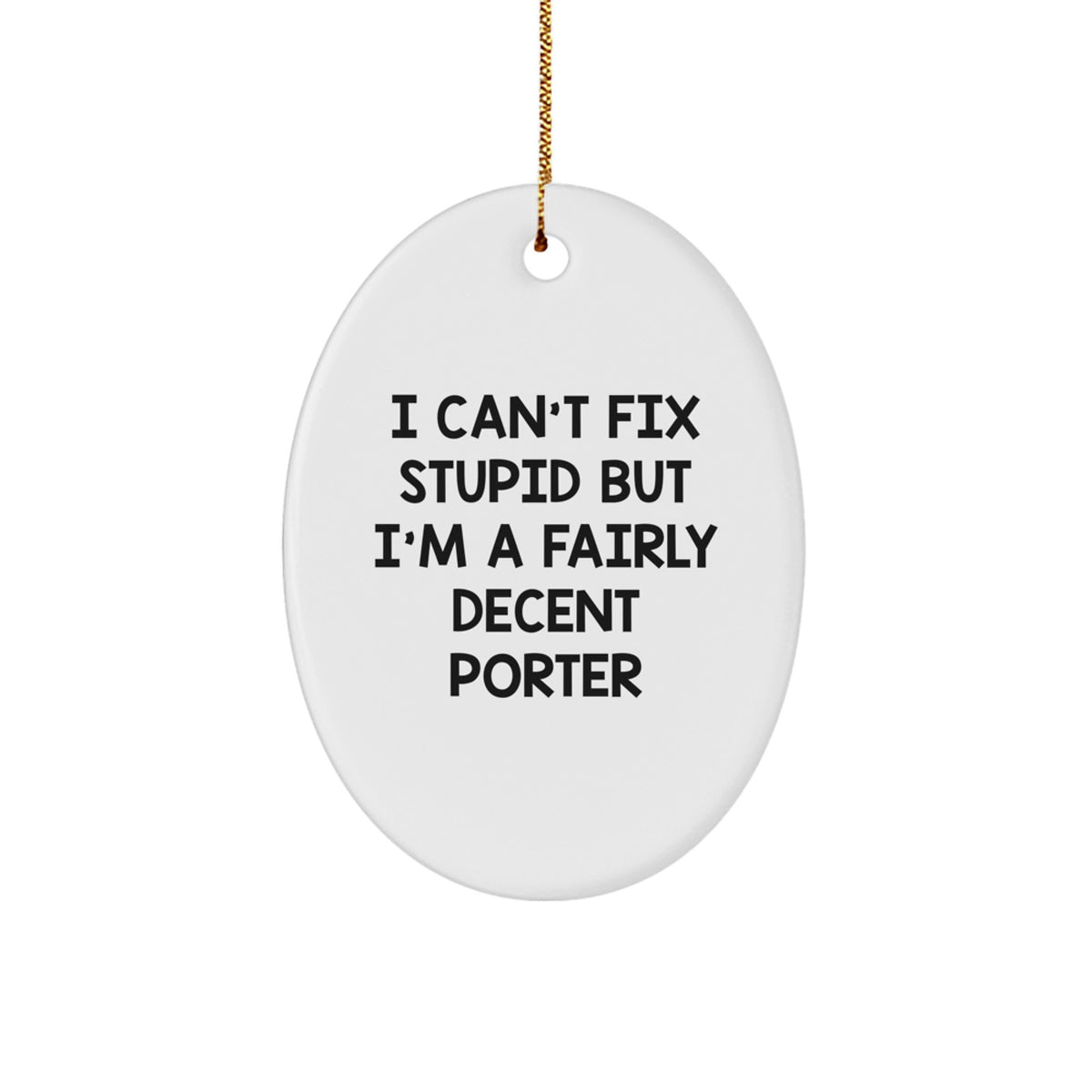 Funny Porter Oval Ornament Gifts for Men from Friends with I Can't Fix Stupid - Image 1