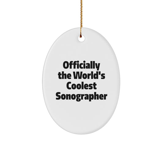 Funny Sonographer Gifts for Him from Men, Unique Oval Ornament for Desk, Officially The World's Coolest Sonographer Christmas Decor - Image 1