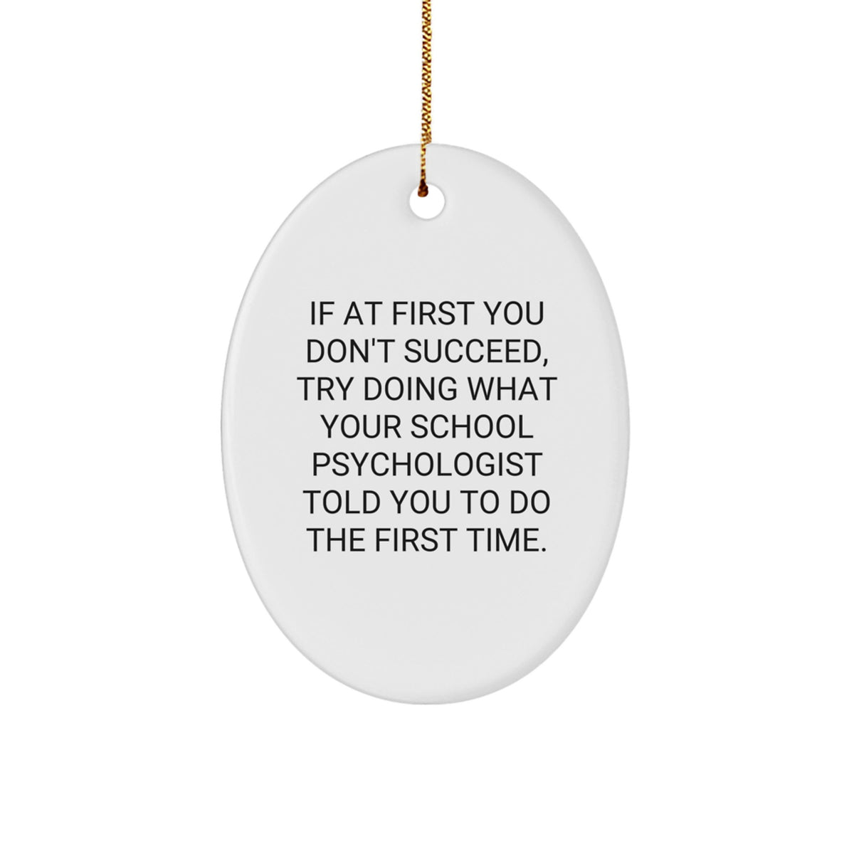 Funny School Psychologist Gifts, Inspirational Oval Ornament for Christmas, If At First You Don't Succeed, Gifts from Friends to School Psychologist - Image 1
