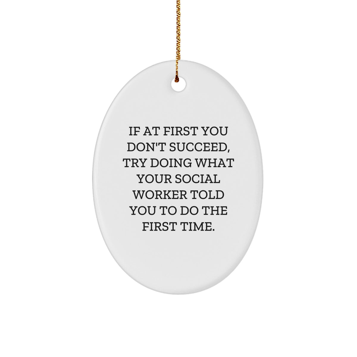 Funny Social Worker Gifts from Friends for Men Oval Ornament Quote If At First You Don't Succeed Try Doing What Your Social Worker Told You To Do The First Time Christmas Decoration - Image 1