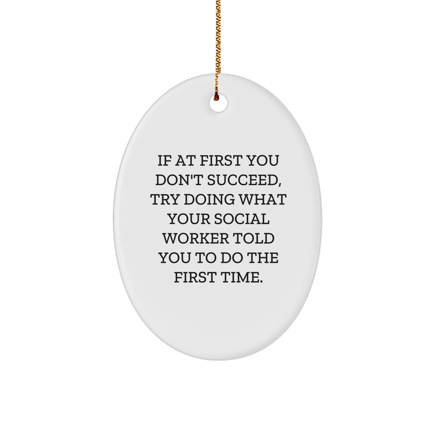 Funny Social Worker Gifts from Friends for Men Oval Ornament Quote If At First You Don't Succeed Try Doing What Your Social Worker Told You To Do The First Time Christmas Decoration - Image 1