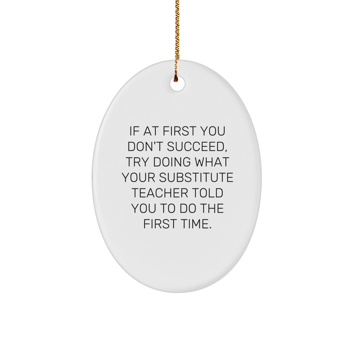 Funny Substitute Teacher Gifts for Christmas - Oval Ornament with Inspirational Quote from 'If At First You Don't Succeed' - Gifts from Friends for Men, Women, Coworkers, Family - Image 1