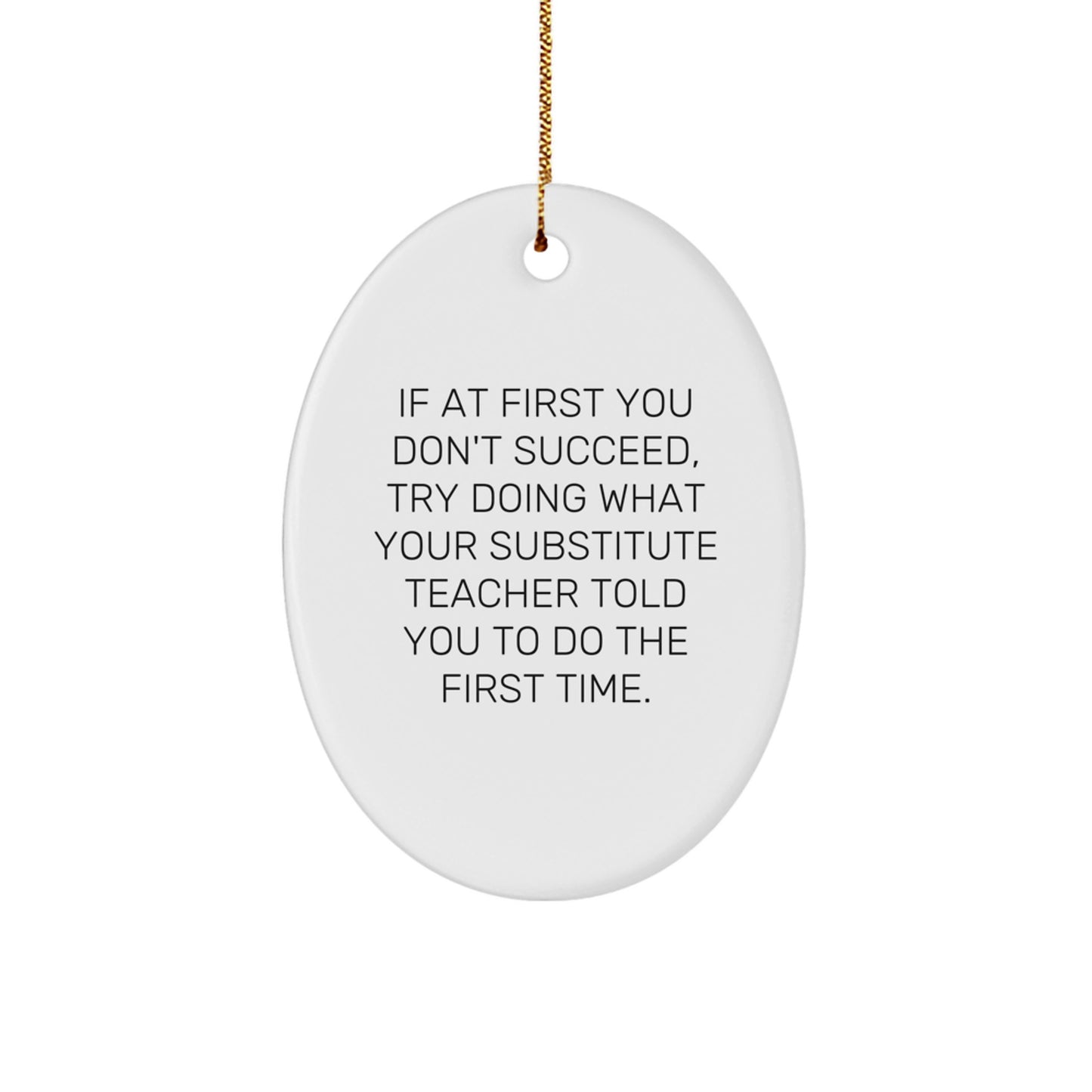 Funny Substitute Teacher Gifts for Christmas - Oval Ornament with Inspirational Quote from 'If At First You Don't Succeed' - Gifts from Friends for Men, Women, Coworkers, Family - Image 1