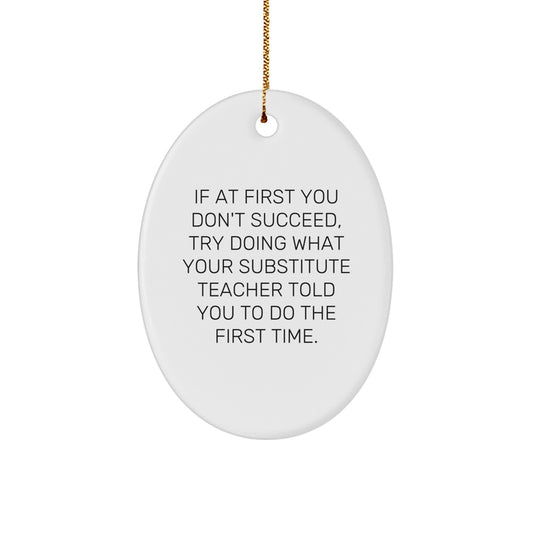 Funny Substitute Teacher Gifts for Christmas - Oval Ornament with Inspirational Quote from 'If At First You Don't Succeed' - Gifts from Friends for Men, Women, Coworkers, Family - Image 1