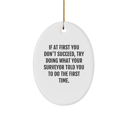 Funny Surveyor Gifts from Men to Friends - Oval Ornament with Surveyor Quote, Christmas Unique Gifts - Image 1