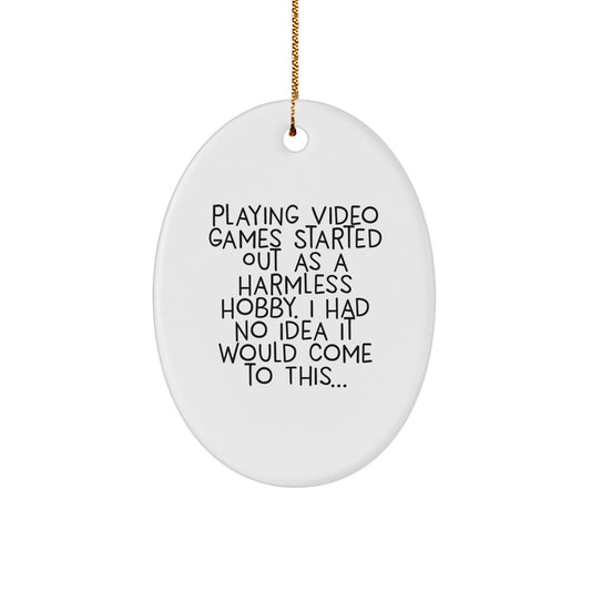Christmas Gift Playing Video Games Ornament, 'It Would Come To This...' - Image 1