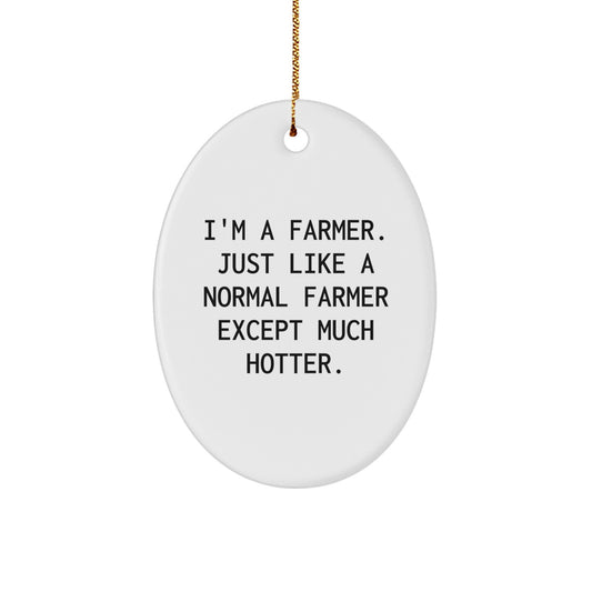 Farmer Gifts, Funny Quote Oval Ornament, Gifts from Men to Farmer Friends, Unique Christmas Unique Gifts - Image 1