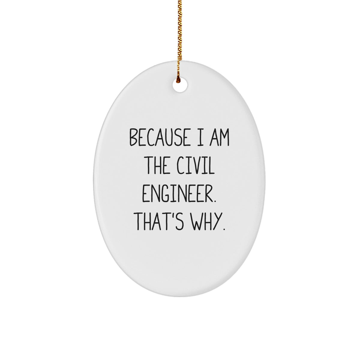 Funny Civil Engineer Oval Ornament Gifts for Men, Women, Friends, Coworkers, Family from Because I Am The Civil Engineer. That's Why. - Image 1