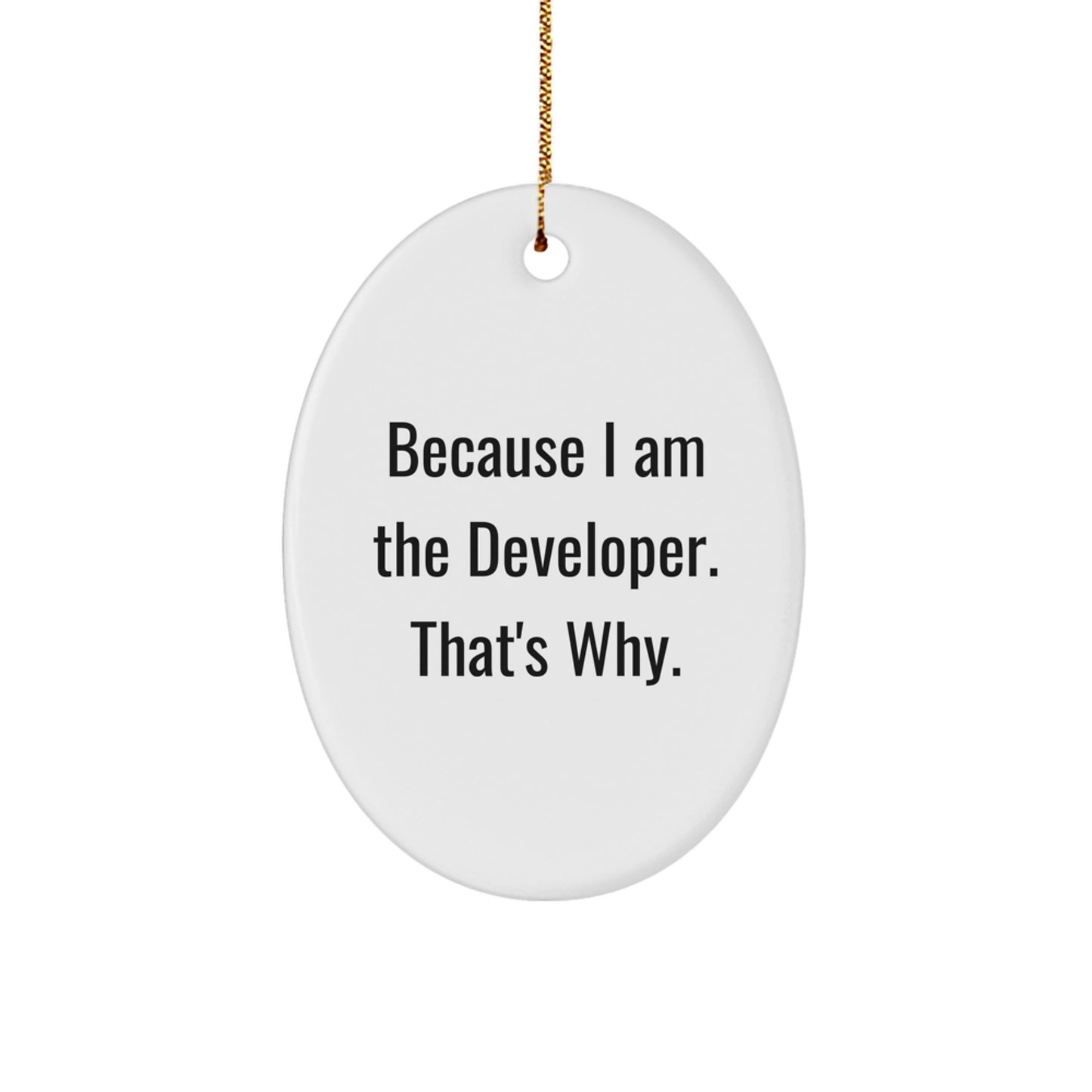 Because I Am The Developer Gifts from Family - Christmas Unique Oval Ornament for Developer Friends - Image 1