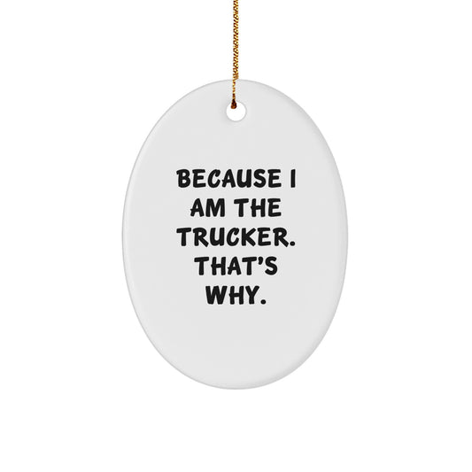 Funny Trucker Gifts from Men, Oval Ornament Because I Am The Trucker That's Why, Christmas Unique Gifts for Trucker Friends - Image 1