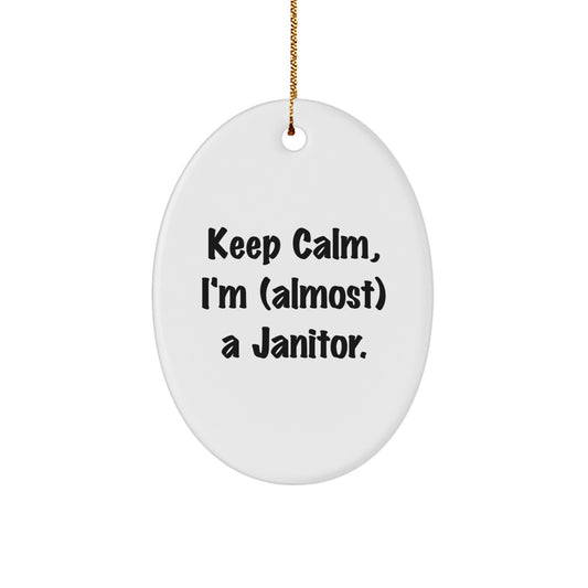 Christmas Ornament Gift for Family Keep Calm, I'm (Almost) A Janitor - Image 1