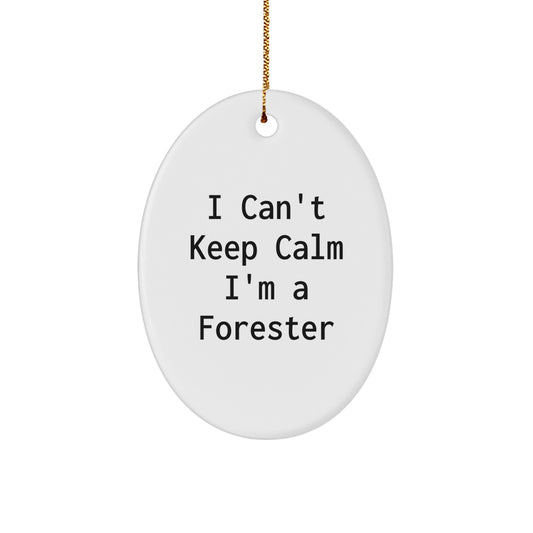 Funny Forester Christmas Oval Ornament Gifts from Friends and Family - 'I Cant Keep Calm I'm A Forester' Decoration - Image 1