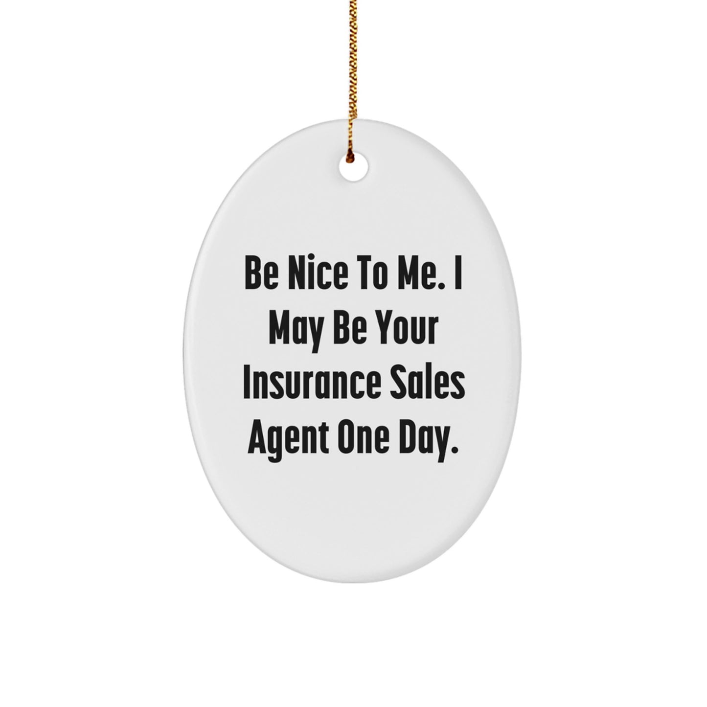 Unique Christmas Unique Gifts from Friends to Insurance Sales Agent, Oval Ornament 'Be Nice To Me. I May Be Your Insurance Sales Agent One Day.' Funny Quote, Office Decor, Desk Decoration - Image 1