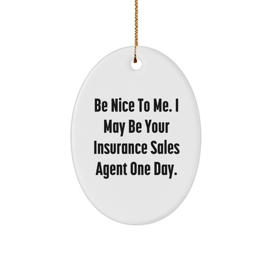 Unique Christmas Unique Gifts from Friends to Insurance Sales Agent, Oval Ornament 'Be Nice To Me. I May Be Your Insurance Sales Agent One Day.' Funny Quote, Office Decor, Desk Decoration - Image 1