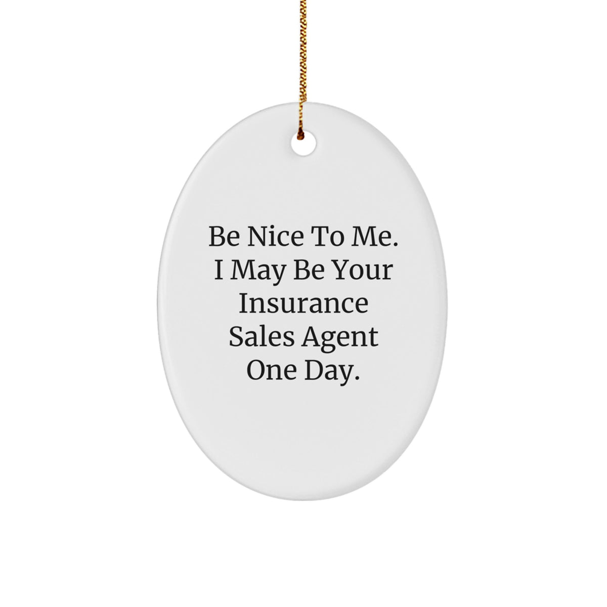 Funny Quote Gifts from Family - Insurance Sales Agent Oval Ornament for Christmas Unique Gifts - Be Nice To Me One Day - Image 1