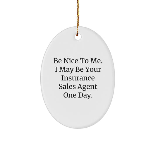 Funny Quote Gifts from Family - Insurance Sales Agent Oval Ornament for Christmas Unique Gifts - Be Nice To Me One Day - Image 1