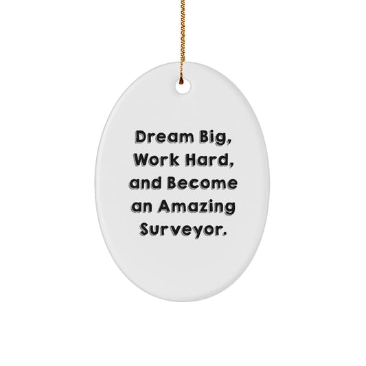 Funny Surveyor Gifts from Men for Surveyor Friends, Unique Oval Ornament with Dream Big Quote, Christmas Decorations for Surveyor Family - Image 1