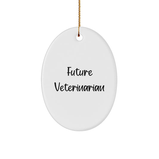 Funny Future Veterinarian Oval Ornament Gifts from Family for Christmas, Veterinarian Gifts, Inspirational Quote, White Oval Shaped MDF Decoration - Image 1