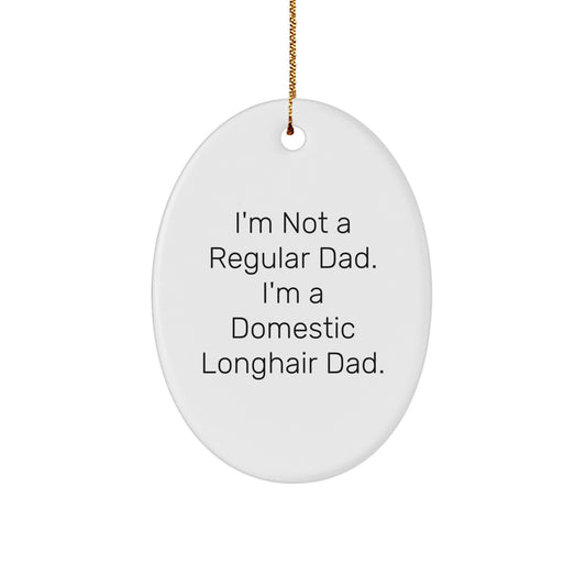 Funny Domestic Longhair Cat Dad Gifts, Oval Ornament for Christmas Unique Presents, 'I'm Not A Regular Dad. I'm A Domestic Longhair Dad.' - Image 1
