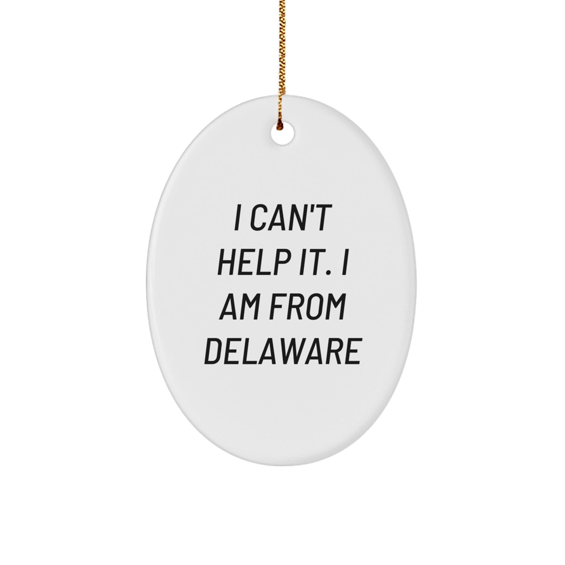 Delaware Proud I Can't Help It Oval Ornament Gifts for Friends from Delaware, Delaware Gifts for Christmas - Image 1
