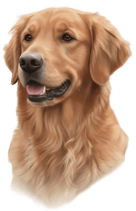 Painted golden retriever portrait created from original pet photo