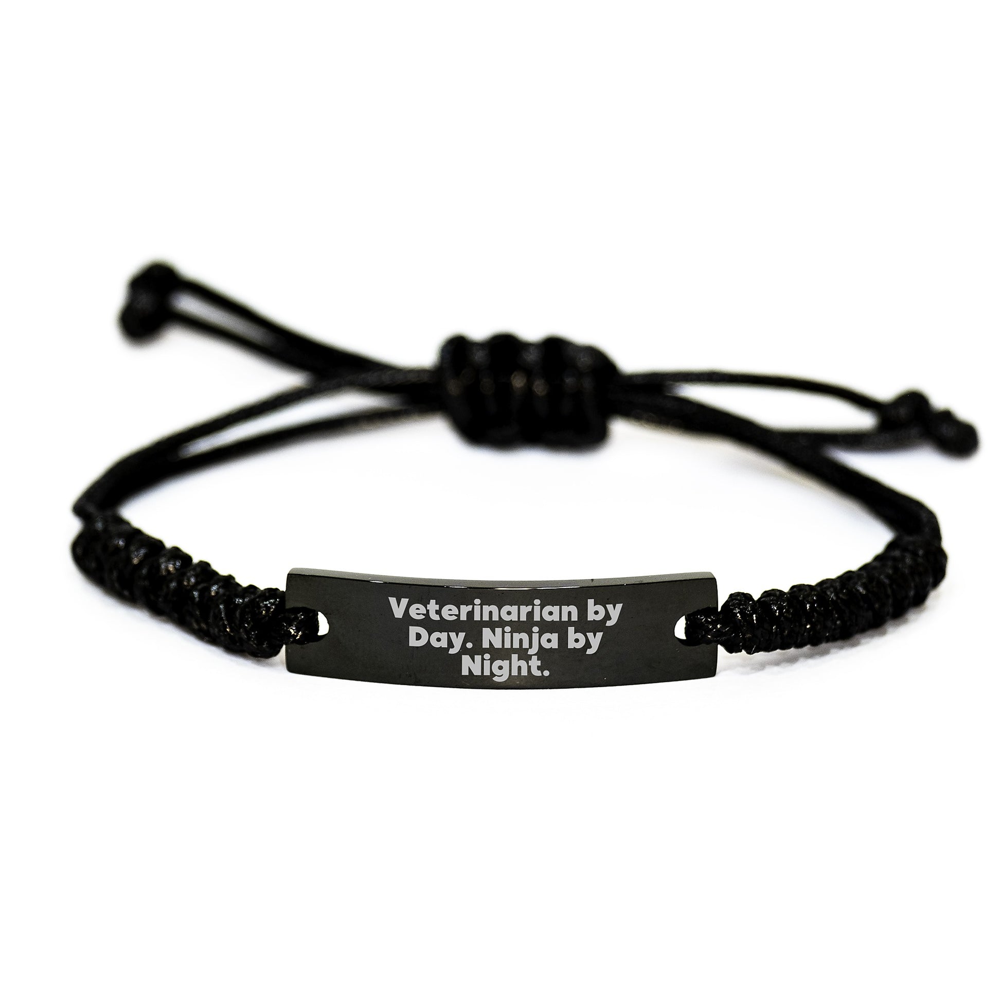 Veterinarian Rope Bracelet Gifts from Men, Women, Friends, Coworkers, Family - Funny Quote 'Veterinarian By Day, Ninja By Night' Black Stainless Steel Rope Christmas Unique Gifts - Image 1