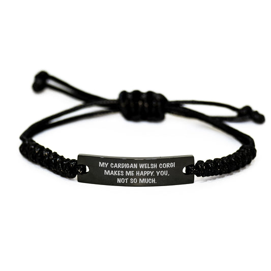 Cardigan Welsh Corgi Dog Gifts, Funny Quote Rope Bracelet, Gifts from Friends for Birthday, Adjustable Black Rope Jewelry - Image 1