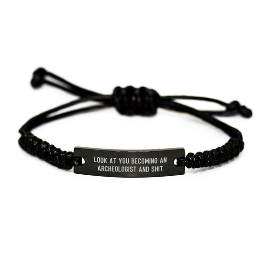 Funny Archeologist Gifts for Him, Rope Bracelet with Inspirational Quote, Gifts from Friends for Graduation, Adjustable Black Stainless Steel Rope, Black Rope Archeologist Jewelry for Men - Image 1