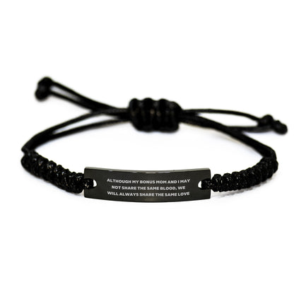 Funny Bonus Mom Gifts, Quote Rope Bracelt for Birthday, Adjustable Black Stainless Steel, Gifts from Family to Bonus Mom - Image 1
