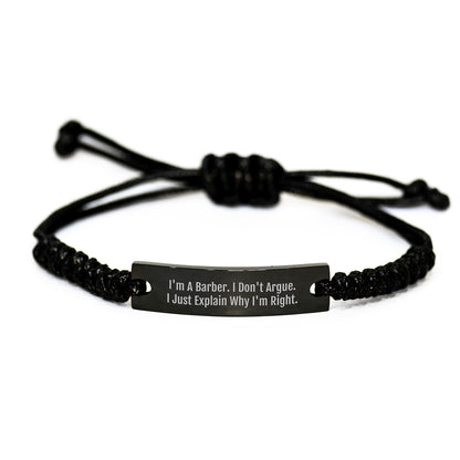 Funny Barber Gifts from Men - 'I'm A Barber. I Don't Argue. I Just Explain Why I'm Right.' Black Rope Birthday Unique Gifts for Barber Friends Family - Image 1