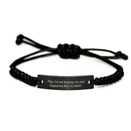 Pilot Gifts from Friends for Men - Funny Rope Bracelet Black Stainless Steel with Interlaced Rope - Christmas Unique Presents - Image 1