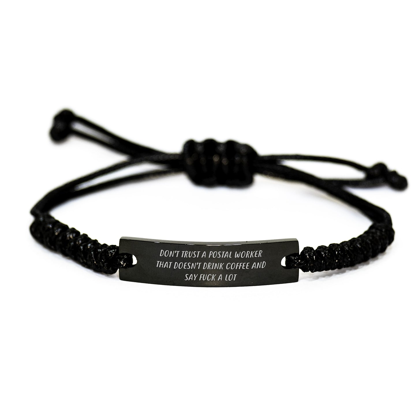 Funny Postal Worker Rope Bracelet Gifts for Men - Say F--k A Lot Quote, Black Stainless Steel, Adjustable Rope Bracelet, Christmas Unique Gifts from Friends - Image 1