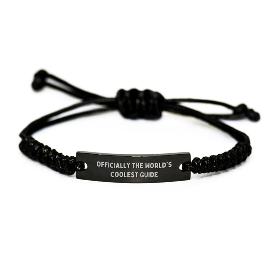 Graduation Unique Gifts for Him - 'Officially The World's Coolest Guide' Inspirational Rope Bracelet, Black - Image 1