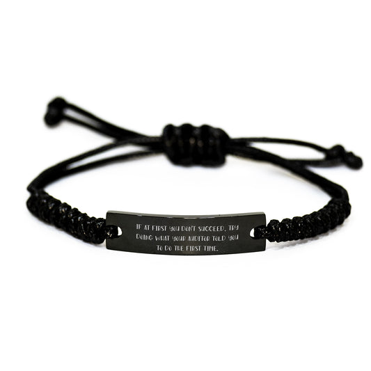 Auditor Gifts from Friends - Inspirational Rope Bracelet for Graduation Day Success, Funny Quote Rope Bracelet for Men - Adjustable Black Rope Bracelet with Interlaced Rope - Image 1